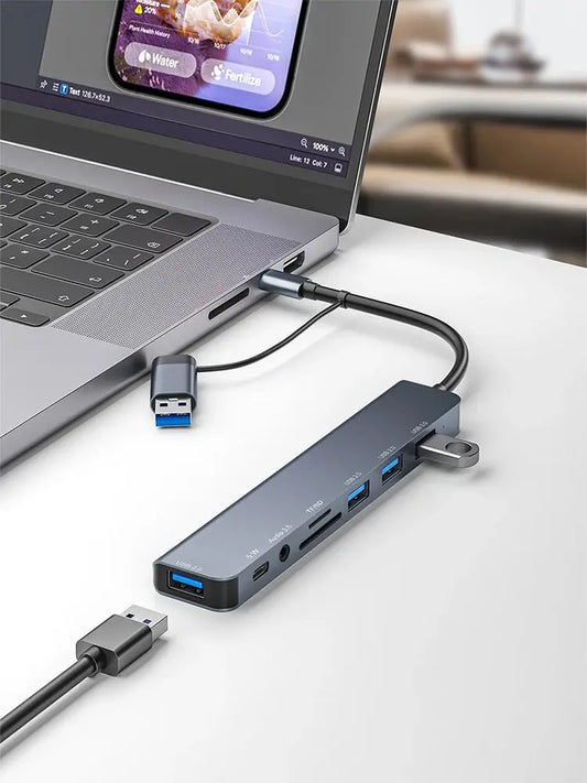 USB C Hub USB 3.0, with 1 X USB 3.0, 3 X USB 2.0 and 1 X USB C, SD/TF Card Reader, 3.5mm Aux Ports Aluminum 8 in 1 USB Splitte