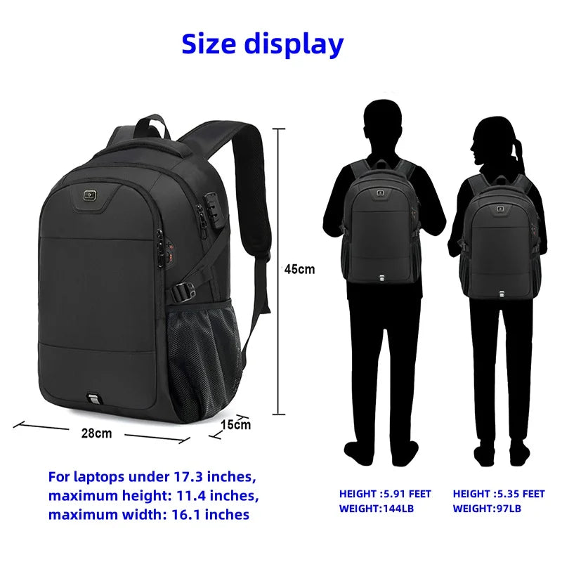 Backpack For Men And Women, Fashionable Black, Large Capacity, Anti-theft, Waterproof, And Durable Laptop Bag, USB Charging Port
