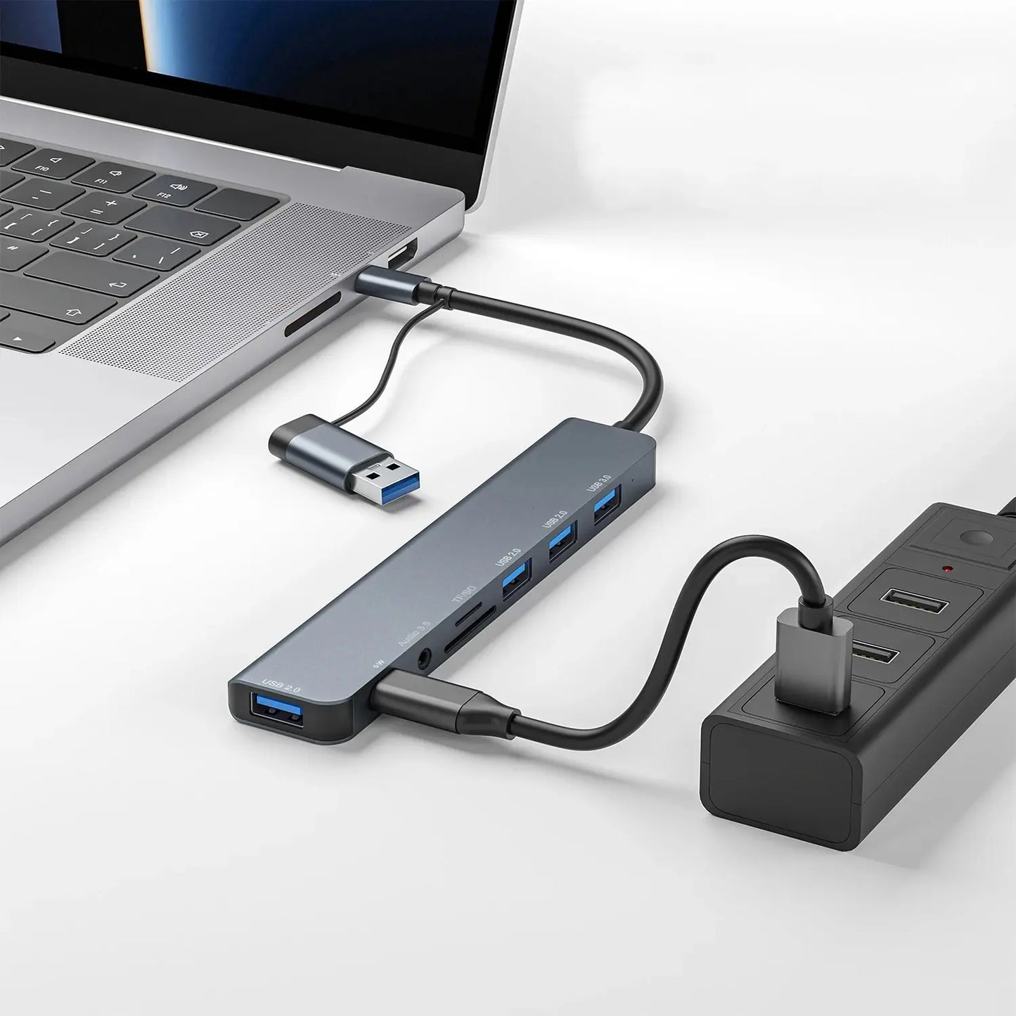 USB C Hub USB 3.0, with 1 X USB 3.0, 3 X USB 2.0 and 1 X USB C, SD/TF Card Reader, 3.5mm Aux Ports Aluminum 8 in 1 USB Splitte